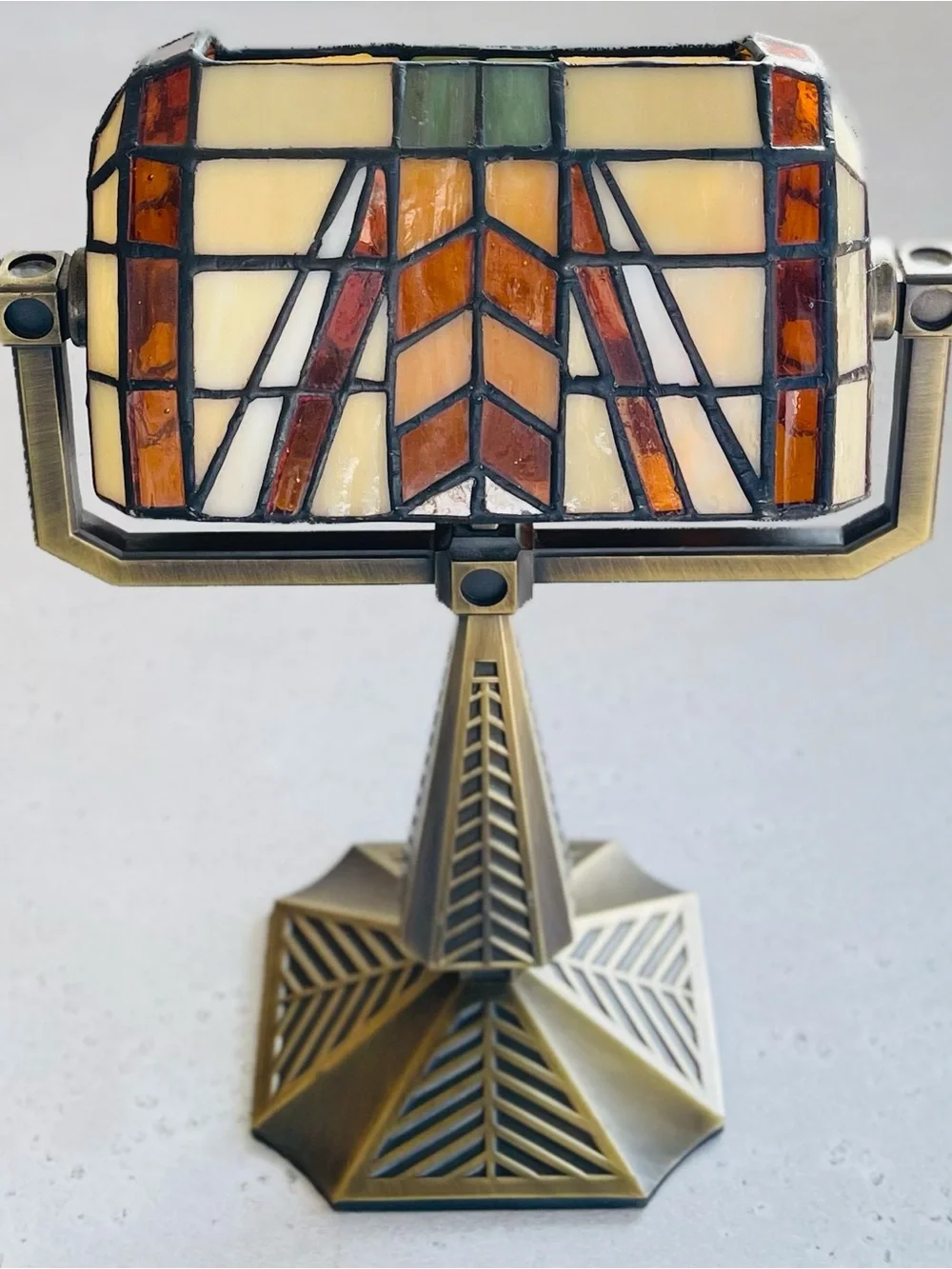 PartyLite Stained Glass Bankers Art Deco Style Double Tealight Holder Desk Lamp - Picture 1 of 10